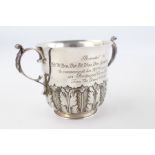 Vintage hallmarked 925 silver Masonic porringer 316g with inscription and provinc