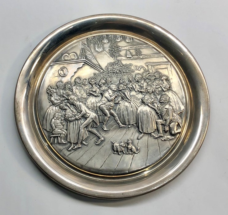 Signed embossed silver plate with scene of dancing dickens figures signed v.danks full silver hallma - Image 2 of 6