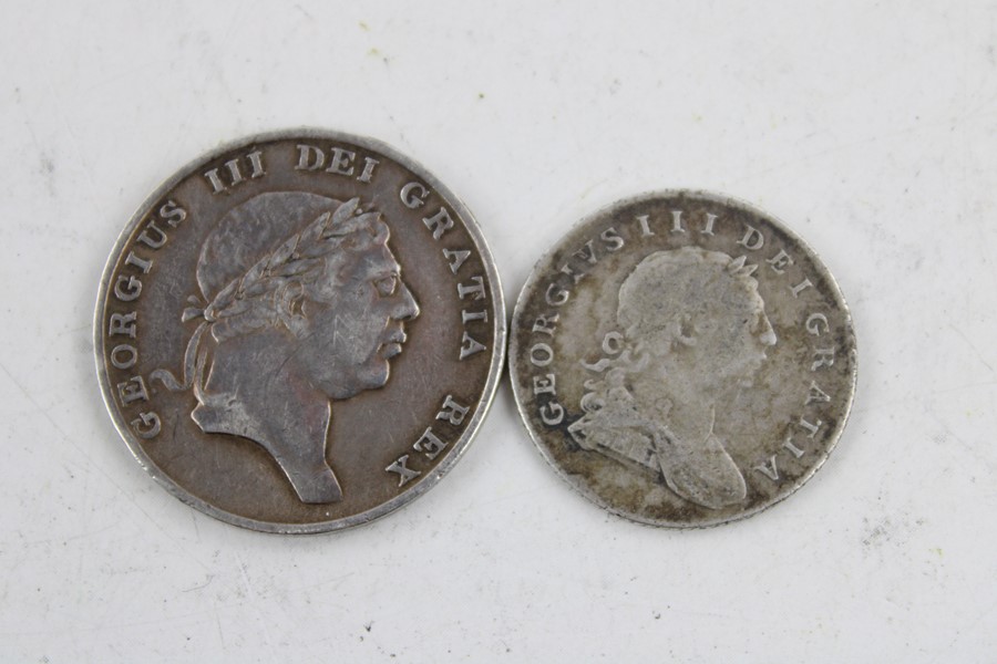 2x Antique 19th century silver bank tokens Inc 1814 George III 1S 6D (11g) Inc 1814 George III 1S 6D