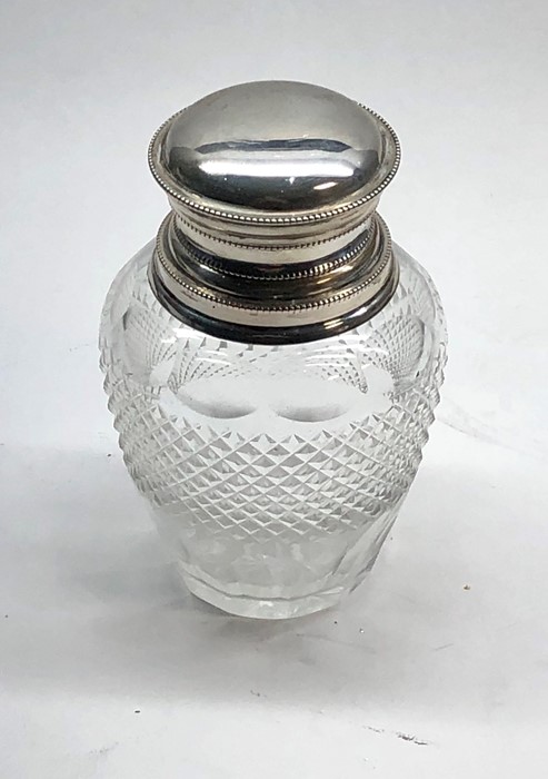 Continental silver top tea caddy cut glass bottle with silver top not hallmarked but acid tested as - Image 3 of 4