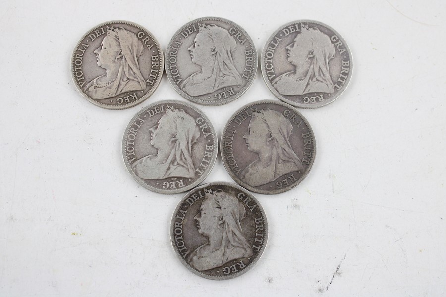 6 x British Victorian half crown silver coin(82g)