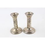 Pair of antique 1910 Birmingham silver squat candlesticks (271g) Dimensions - 11.5cm(h) x 7cm(w)