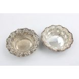 Pair antique hallmarked 1903 / 1904 Sheffield Sterling Silver bon bon dishes