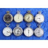 8x Vintage gents pocket watches/ stop watches hand-wind Inc Waltham, Smiths etc items are in vintage