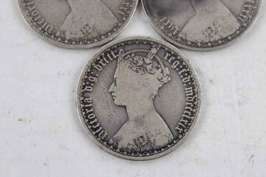 6 x British Victorian gothic florin silver coins (65g) - Image 4 of 7