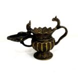 Tibetan or Nepalese ritual oil lamp, bronze.