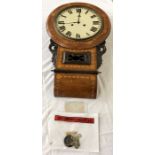 Victorian inlaid mahogany drop dial wall clock