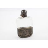 Antique hallmarked 1911 Sheffield sterling silver banded gents hip flask, maker - James Dixon & Sons