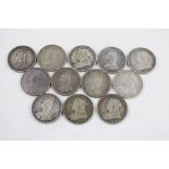 12 x British Victorian shillings silver coins (67g)