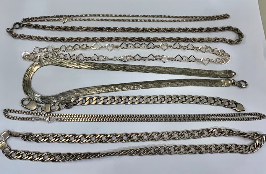 Selection of silver jewellery includes chains and bangle total weight - Image 2 of 2