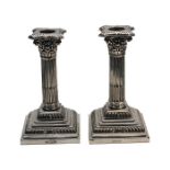 Pair of Antique Sheffield silver corinthian column candlesticks by james dixon & sons height 16cm
