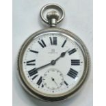 Military type Omega pocket watch screw front watch winds and ticks overall clean watch no warranty