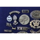 Vintage WW1 onwards military shoulder titles, collar & sleeve badges Inc Lancaster, Northampton, Tan