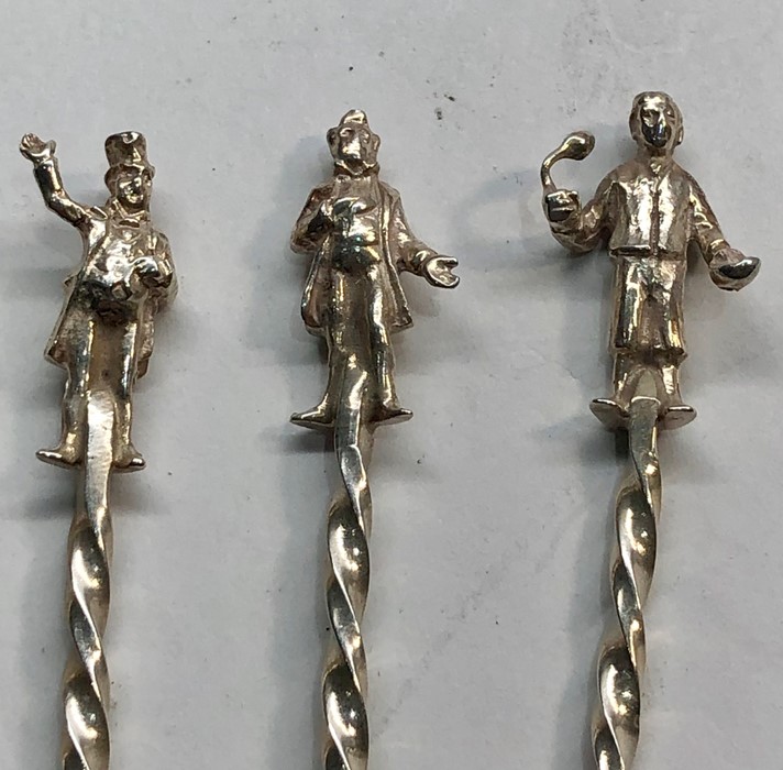 6 Hallmarked silver dickens cocktail sticks - Image 7 of 8