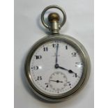 Military type Omega open face pocket watch does not tick balance spins fully wound no warranty give