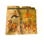 North Indian miniature painting, Rajasthan, of camels, ladies and martial nobleman at either side of
