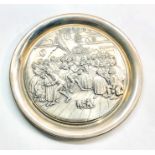 Signed embossed silver plate with scene of dancing dickens figures signed v.danks full silver hallma