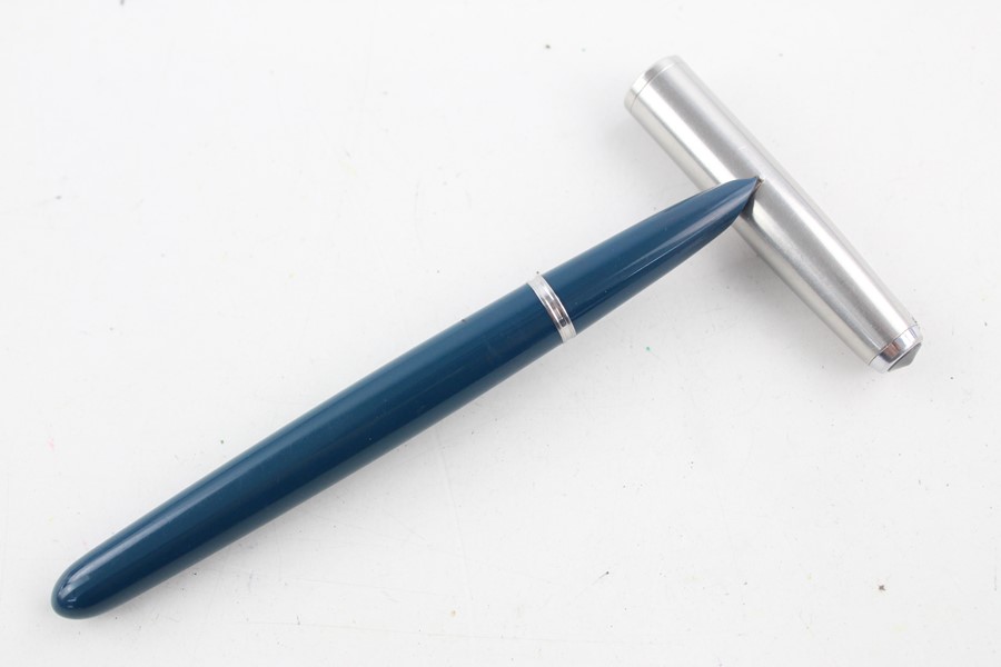 Vintage Parker 51 Teal fountain pen with brushed steel cap