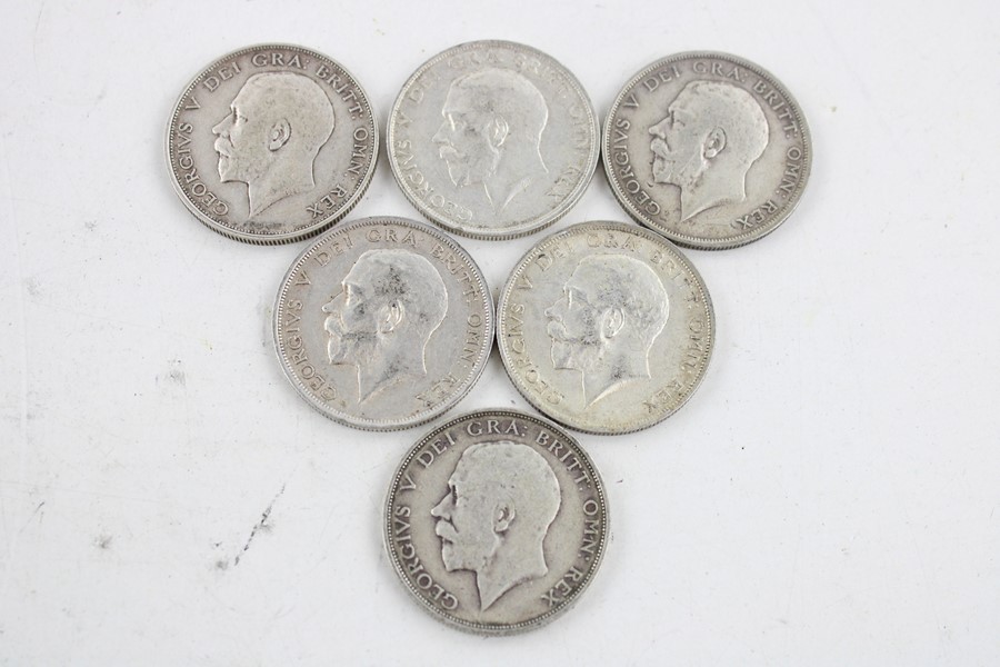 6 x British George V half crown silver coins (84g)