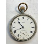 Omega open face pocket watch does not tick balance spins keeps winding no warranty given in good ove