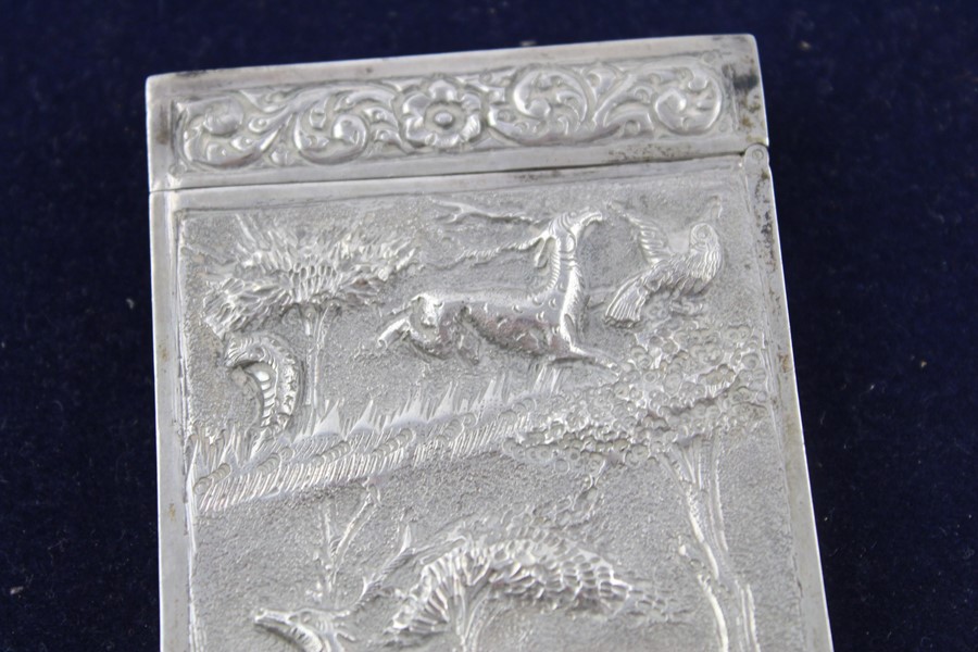 Vintage 800 silver card case with raised scenic designs (65g) XRF tested for purity, there are test - Image 5 of 7