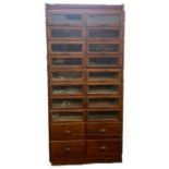Early 20th century Oak and glazed 20 draw shirt cabinet, measures approx 36"wide 20"deep and 78"heig