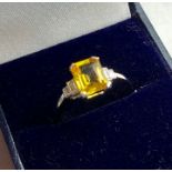 Platinum diamond and yellow sapphire ring large central yellow sapphire measures approx 8mm by 7mm s