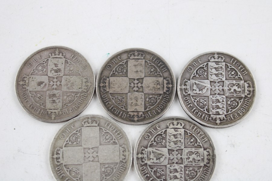 6 x British Victorian gothic florin silver coins (65g) - Image 5 of 7