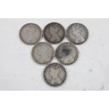 6 x British Victorian gothic florin silver coins (65g)