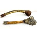Tibet or Nepalese kangling/trumpet, bone and repousse white metal with semi precious stone and anoth