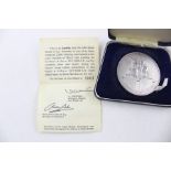 Vintage 1969 hallmarked .925 silver mans first moon landing medal In original box with COA
