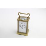 Antique/ vintage heavy brass cased carriage clock, Key-Wind with damaged case, white enamel dial Di