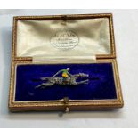 Fine diamond and enamel gold on silver Jockey Brooch