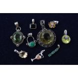 9 x 925 Silver pendants inc Vintage, TGGC, Orange, Green,Emerald (40g) 925 silver All items without