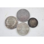 4 British Queen Victoria silver coins inc 1840 East India company one Rupee 1887 florin/ two shillin