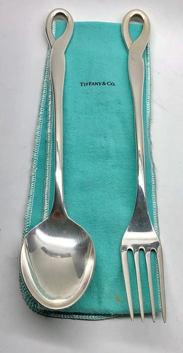 arge pair of Tiffany & Co serving spoon and Fork hallmarked T&Co sterling Peretti Italy 1984 they m - Image 2 of 5