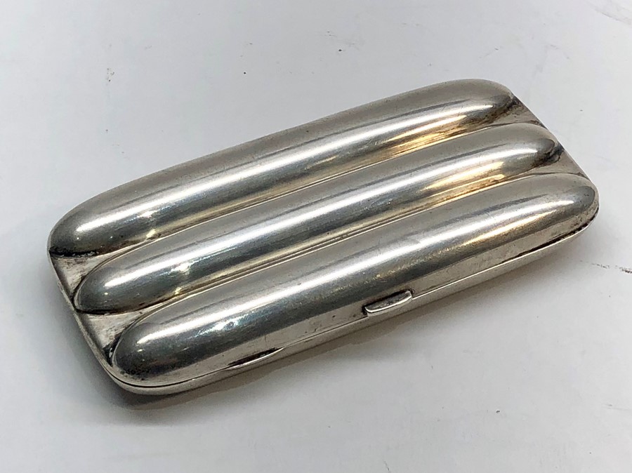 Antique silver cigar case Birmingham silver hallmarks 3 compartments measures approx 13cm by 6cm wei - Image 2 of 5