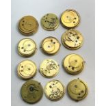 Collection of 12 antique fusee pocket movements