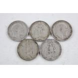5 x British Edward VII silver florin coins (56g)