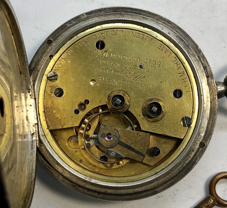 large Silver J.W.Benson pocket watch winds and ticks but no warranty given - Image 3 of 4