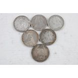 6 x British Victorian silver florin coins (67g)