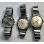 3 vintage gents wristwatches includes tissot stylist , revue sport, valex