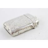 Antique Hallmarked 1900 Birmingham silver Vesta Case w/ engraved floral leaf detailing & personalis