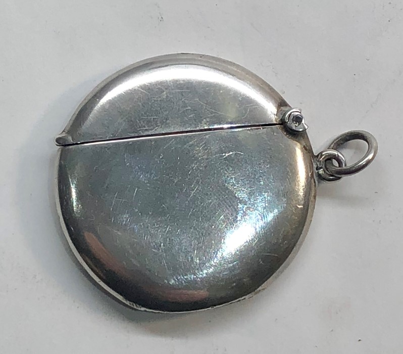 Antique round silver match / vesta case Chester silver hallmarks - Image 6 of 6