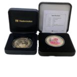 2 boxed silver proof collectors coins, with a small gold 1 crown coin and silver 50 pence