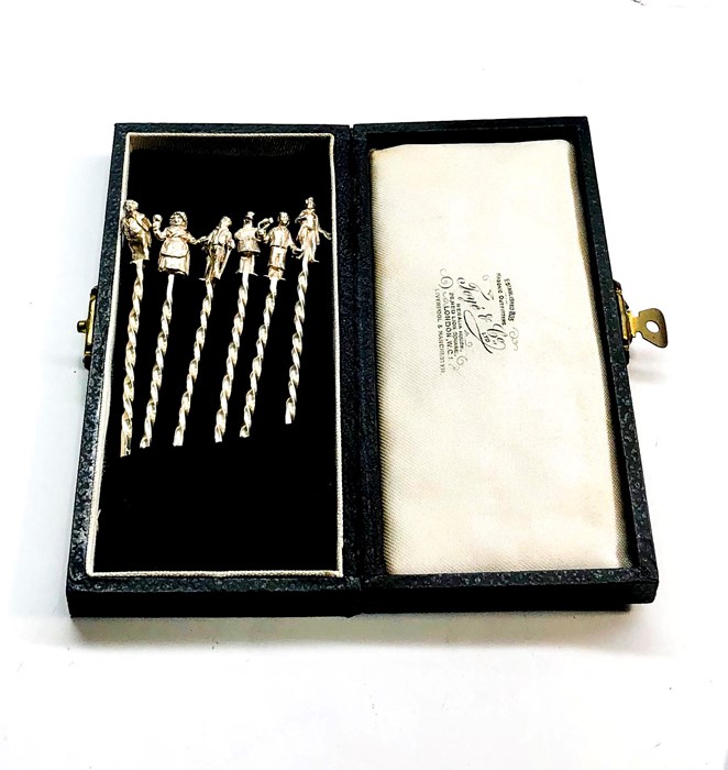 6 Hallmarked silver dickens cocktail sticks