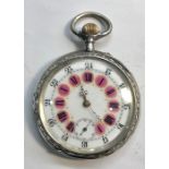 Continental silver Goliath enamel faced pocket watch it winds and ticks but no warranty given silve