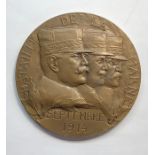 WW1 bronze plaque medallion Battle de la Marne September 1914 measures approx. 69mm dia