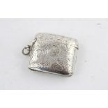 Antique hallmarked 1900 Chester silver curved vesta case with floral leaf engraving, personalised c