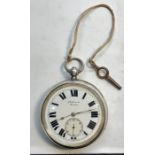 large Silver J.W.Benson pocket watch winds and ticks but no warranty given